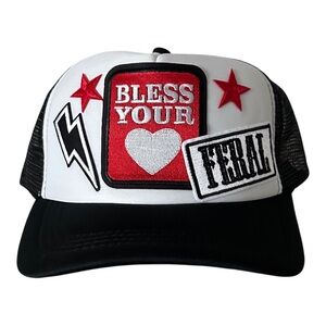 Black and White Trucker Hat with Red Accents